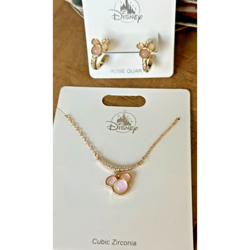 2026 Disney Parks Mickey Mouse Icon Earrings Necklace Set Opalescent Jewelry